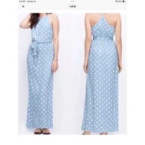 Ann Taylor Powder Blue Polka Dot Maxi Dress Sz 12 Coquette Feminine Fairy Event